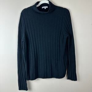 Madewell Roll Neck Sweater Black Ribbed Knit Alpaca Merino Wool Blend Old Money